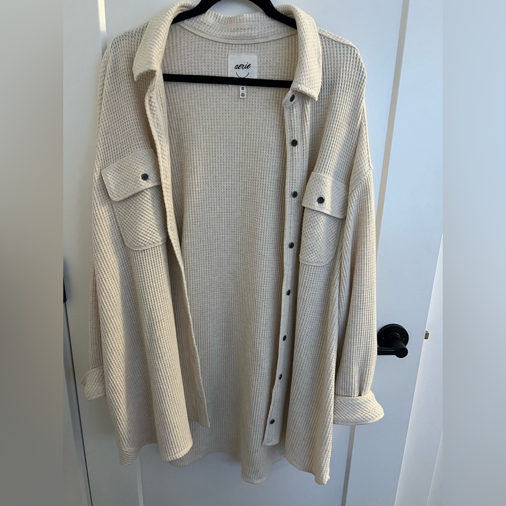 Aerie cream waffle button shirt. XXL. Only worn once. Very very oversized